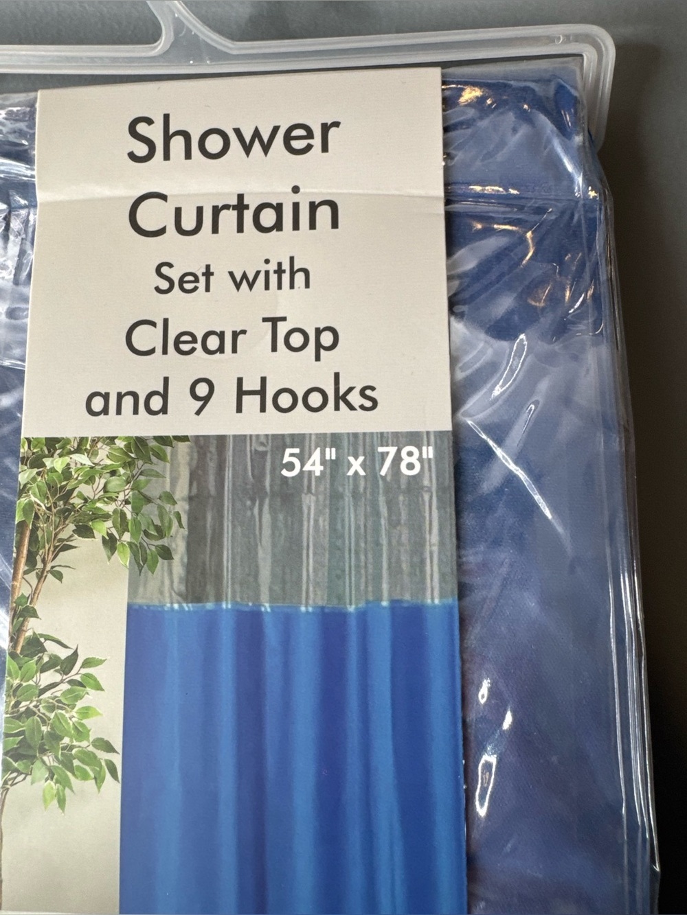 Blue Shower Curtain Set with Clear Top and 9 Hooks 54” x 78” bathroom - Picture 2 of 2